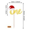 Rsstarxi 24 Pack Christmas 1st Birthday Cupcake Toppers Glitter Xmas Hat One Cupcake Picks Merry Christmas Cake Decorations for Christmas Theme Baby Shower Kids First Birthday Party Supplies Gold