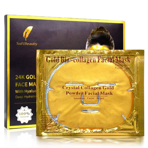 Gold Gel Collagen Facial Masks - 24K Gold Firming Face Mask -Gold Face Mask(5 pc) -Vegan Gold Facial Mask -Anti Aging, Puffiness, Moisturizing, Deep Tissue Rejuvenation and Hydrates Skin