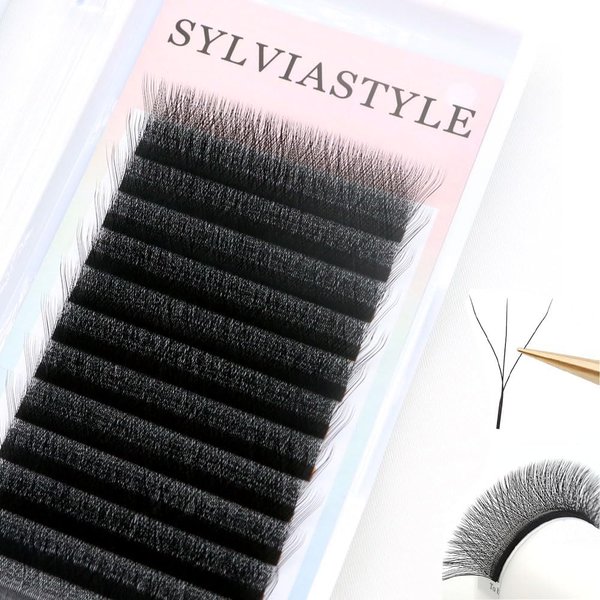 W Shape 3D Eyelash Extensions Volume Premade Fans W-Shaped Lashes 0.07 C/D Curl 8-15mm Faux Mink Matte Black W Shaped EyeLashes (D curl, 14mm)