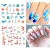 Ocean Nail Art Stickers Decals Summer Sea Nail Art Supplies Water Transfer Shell Crab Starfish Turtle Whale Seaweed Design Cute Cartoon Nail Accessories DIY for Women Girls 12 Sheets