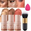 MKNZOME 3Pcs Cream Contour Stick, with Highlighter Stick Milk Bronzer Stick Blush Stick, Face Contour Stick Highlighter Makeup with Makeup Brush and Sponge, Easy to Sculpt the Face, Long Lasting