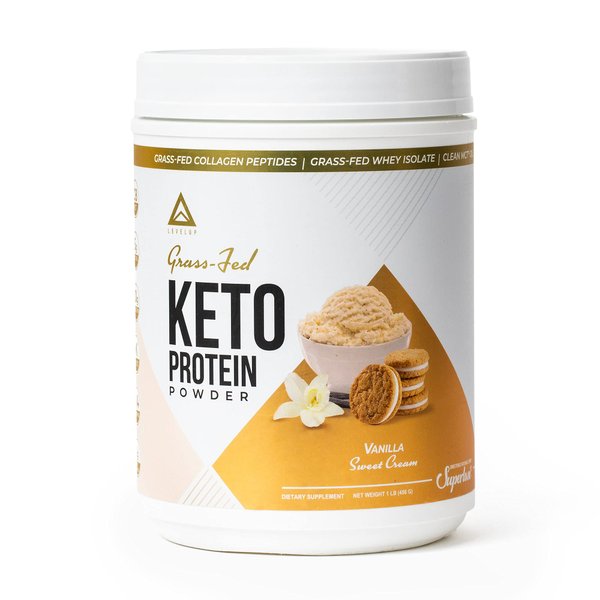 LevelUp 𝗪𝗜𝗡𝗡𝗘𝗥 - 𝗕𝗘𝗦𝗧 𝗞𝗘𝗧𝗢 𝗣𝗥𝗢𝗧𝗘𝗜𝗡 Grass-fed Collagen Protein Powder, C8 MCT Oil, Whey Protein Isolate, Irish Butter, Ketogenic Protein Shake Supplement (Vanilla Sweet Cream)