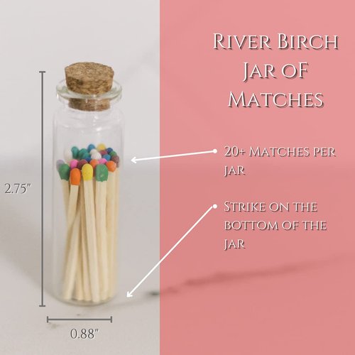 River Birch Multicolor Tip Decorative Matches | 60+ Small Premium Wooden Safety Matches | 3 Jars of 20+ Matches Each with Striker on Bottom | Home Decor