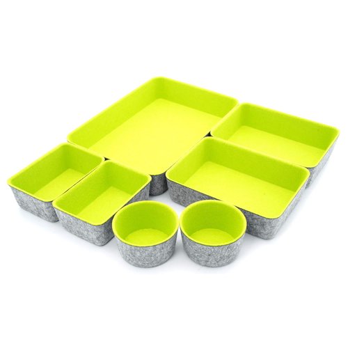 Welaxy Drawer organizers bins felt trays desk storage bins dividers small drawers for office supplies closet cabinet socks makeup holder Back to School 7-piece Pack (Green)