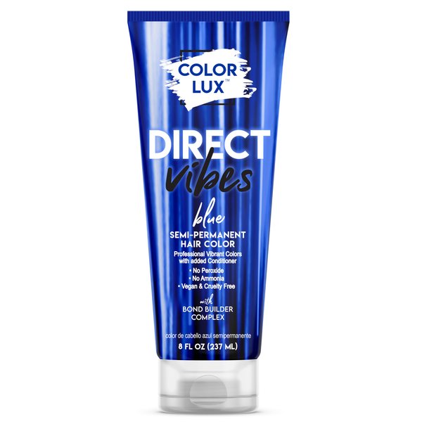 Color Lux Direct Vibes Semi-Permanent Hair Color, Blue, Vibrant & Long-Lasting Shade, Ammonia-Free, Vegan, Sulfate-Free, Paraben-Free, 8 fl oz