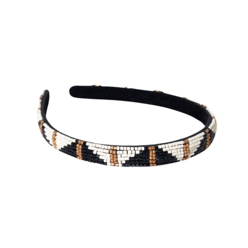 INK + ALLOY Beaded Headband for Women, Sadie Thin Luxe Bead Jeweled Boho Headbands for Teachers, Handmade Hair Accessories for the Modern Bohemian (Black and White)