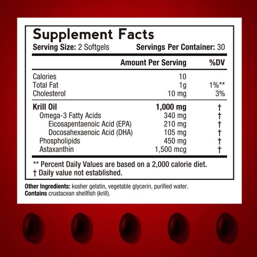 Doctor's Recipes Antarctic Krill Oil Omega 3 Supplement, 1000mg Softgels, DHA:EPA at 1:2 Perfect Ratio, 1.5mg Astaxanthin, Clean Extraction, No Fish Taste, Joint, Brain, Eye Health, Non-GMO