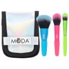 MODA Minis Totally Electirc Face 4pc Makeup Brush Kit – Travel-Size Vegan Brushes with Neon Handles for Face & Eyes