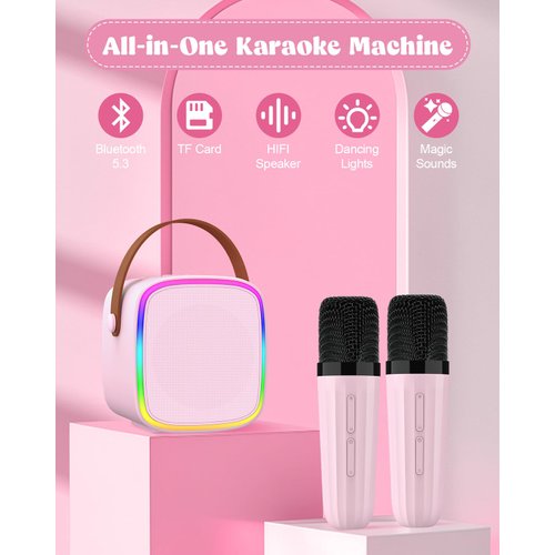 Texpot Karaoke Machine with 2 Wireless Microphones, Kids Toys Portable Bluetooth Speaker for Kids Adults Toddler, Christmas Girls Toys for 4 5 6 7 8 9 10 12 Year Old Birthday Gift Ideas (Pink)