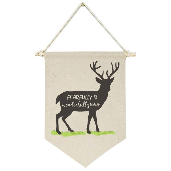 Fearfully and Wonderfully Made,Deer -Canvas Hanging Flag Banner Wall Sign Decor Gift for Baby Kids Girl Boy Nursery Teen Room Front Door