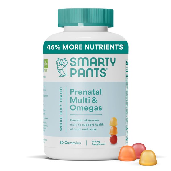SmartyPants Prenatal Vitamins for Women, Multivitamin Gummies: Omega 3 Fish Oil (EPA/DHA), Biotin, Methylfolate, Vitamin D3, C, Vitamin B12, B6, Vitamin A, K & Zinc, 80 Count (20 Day Supply)