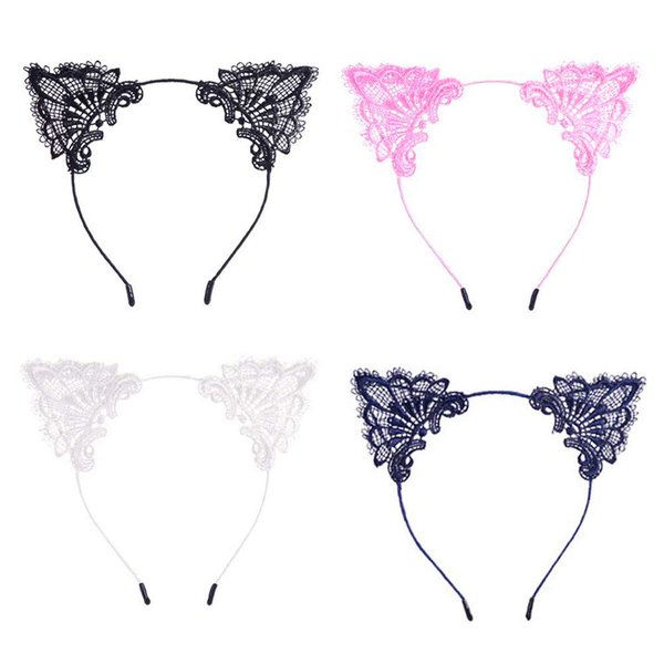 Cat Ears Headband Lace Cat Hairband Flower Christmas Hair Bands Women Girls Kids Hair Hoop Kitten Headdress Headwear Headpiece Party Decoration Cosplay Costume Cute Handmade Hair Accessories 4 Pack