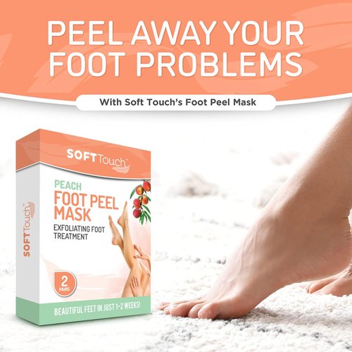 Soft Touch Foot Peel Mask - Pack of 2 Feet Peeling Masks for Dry, Cracked Heels & Calluses - Exfoliating Foot Mask Peel for Baby Soft Skin, Peach