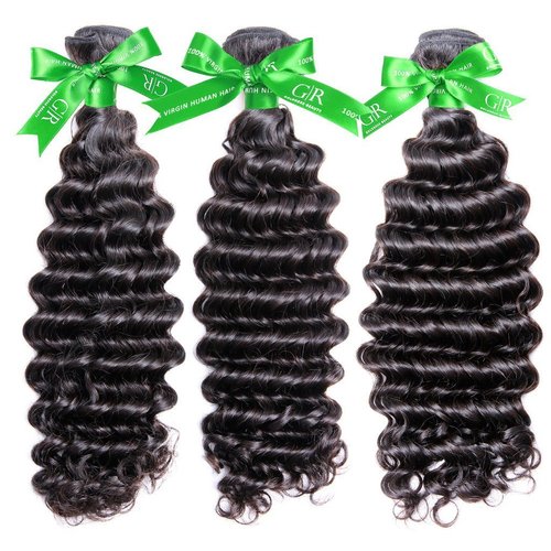 GoldRose Beauty Grade 6A Unprocessed Brazilian Remy Deep Wave Virgin Human Hair Extensions Natural Black Color Mix Length 12" 14" 16" Pack of 3 Bundles