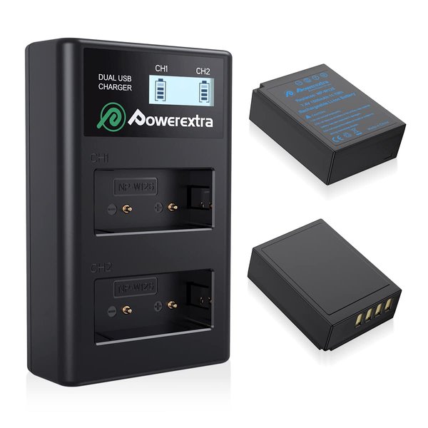 Powerextra NP-W126 NP-W126S Battery and USB Dual Charger for Fujifilm X100V, X100F, X-A5, X-A10, X-E4, X-Pro2, X-Pro3, X-T1, X-T2, X-T3, X-T10, X-T20, X-T30, X-T30 II, X-T100, X-T200 FinePix