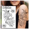 Cerlaza Temporary Tattoos for Women Adults, Flower Fake Semi Permanent Long Lasting Tattoo Stickers, Henna Body Leg Makeup Waterproof Realistic Tattoos Kit-32 Styles on 8 Sheets