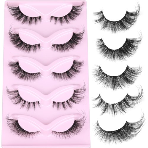 Cat Eye Lashes Fairy Eyelashes Wispy Fluffy False Eyelashes Fox Strip Fake Eyelashes 5 Styles Mixed Fluffy Mink Lashes with Long Tail Eye Lashes Pack 5 Pairs
