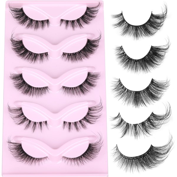Cat Eye Lashes Fairy Eyelashes Wispy Fluffy False Eyelashes Fox Strip Fake Eyelashes 5 Styles Mixed Fluffy Mink Lashes with Long Tail Eye Lashes Pack 5 Pairs