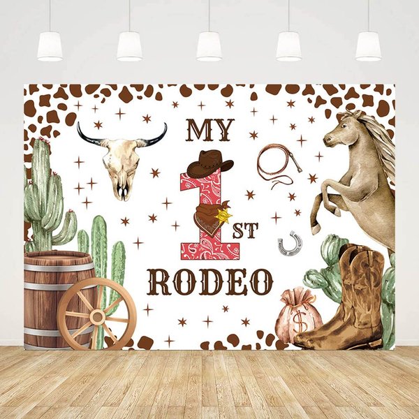 AIBIIN 7x5ft My First Rodeo Birthday Backdrop Boy Cowboy First Birthday Backdrop My First Rodeo Backdrop Cow Print Party Supplies Banner Cowboy Baby Shower Decoration Cowboy 1st Birthday Party Banner