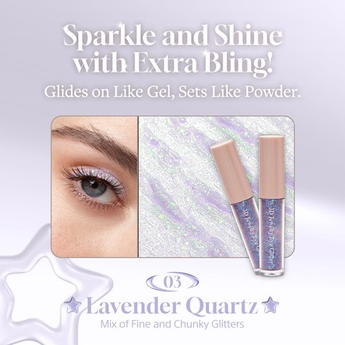 Hope Girl 3D Jewelry Eye Glitter 0.12 oz | Sparkly Shimmer Eyeshadow Face Glitter Makeup | Soft Korean Eye Liquid Glitter | No Flaking, No Fading, Gentle Formulation (#03 Lavender Quartz)
