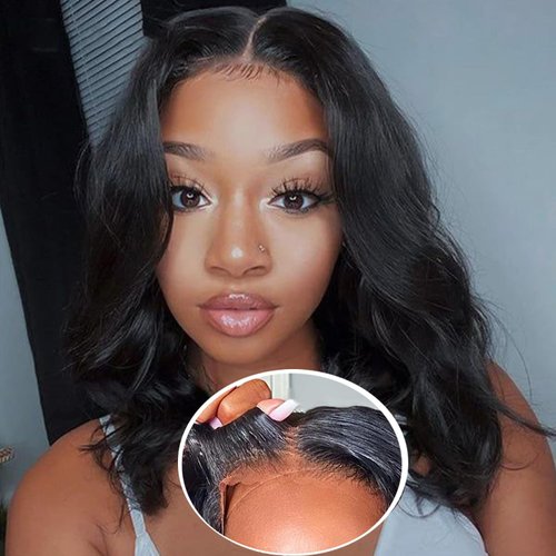 BLOCKICE Wear and Go Glueless Wig Human Hair Pre Cut lace Wigs For Black Women body Wave Lace Front Wigs Human Hair pre plucked 4x4 closure wigs human hair 8Inch