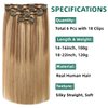 VINBAO Human Hair Extensions Clip in Hair Extensions Balayage Ash Brown to Caramel Blonde 14 Inch 100g 6pcs Remy Clip in Hair Extensions Straight Thick Hair Extensions (#10/16/16, 14'')
