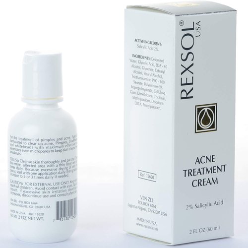 Rexsol Acne Treatment Cream Salicylic Acid Cream | Fights all causes of acne | Contains the most effective ingredients | Formulated with Salicylic Acid to clear up acne pimples(60 ml / 2 fl oz)