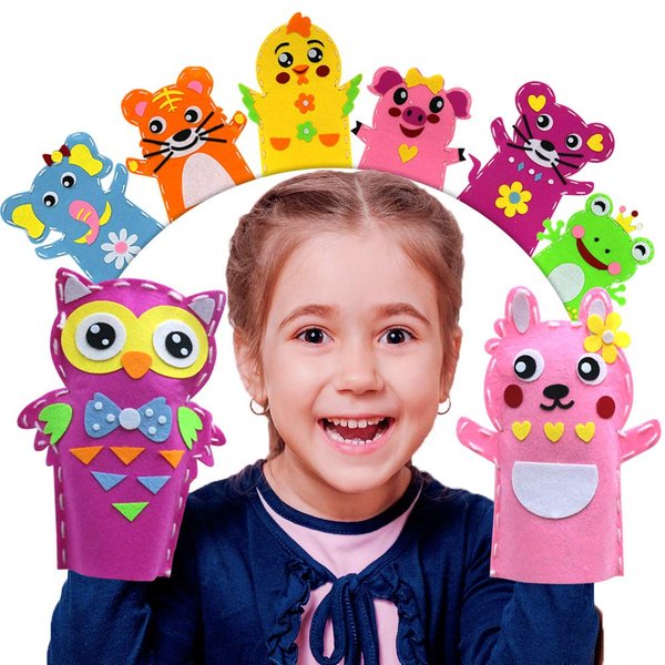 Creatoy Animal Hand Puppet Crafts Kit for Kids 8pcs Sewing Kits for Girls 4-9 Felt DIY Sewing Projects Toddler Activities Story Telling Pretend Play Christmas Gifts Party Favors Toys