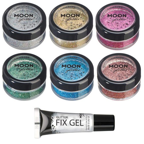 Holographic Glitter Shakers by Moon Glitter – 100% Cosmetic Glitter for Face, Body, Nails, Hair and Lips - 0.17oz - Set of 6 colours