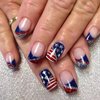 4th of July Press on Nails Mediuim Square Fake Nails with American Flag Designs Blue Red Glitter French Glue on Nails Press ons Independence Day False Nails Full Cover Stick on Nails for Women 24 Pcs