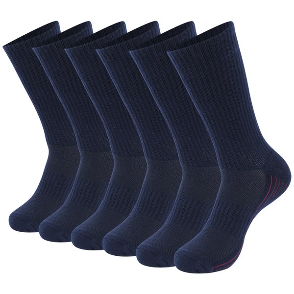 SPST Soft Crew Socks, Mens Comfort Breathable Lightweight Mid-Calf Casual Stretch Cycling Tennis Durable Reinforced Heel Toe Organic Natural Quick Dry Fresh Seamless Dress Socks, 6 Pair Navy XL