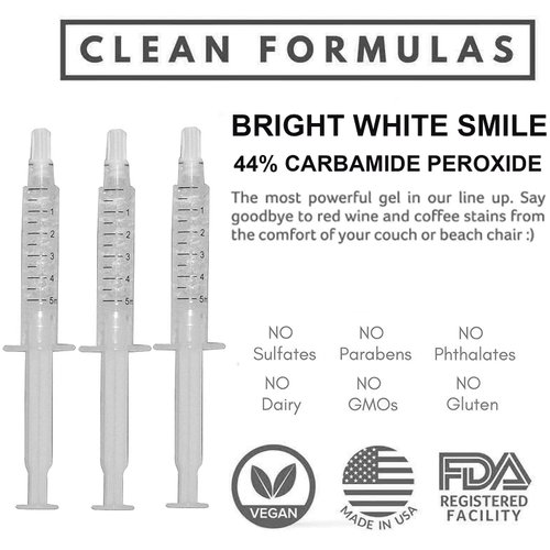 Bright White Smiles 44% Carbamide Peroxide Tooth Whitener Formula Teeth Whitening Gel Syringe Refill Pack,(3) 5ml Syringes,White