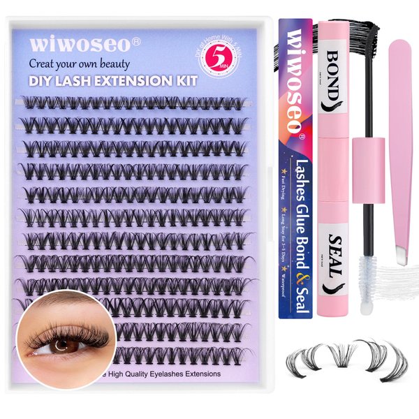 DIY Lash Extension Kit, 240pcs Eyelash Extension Kit Individual Cluster Lashes Extension DIY Eyelash Extension Kit DD Curly Natural Wispy Lashes with Lash Bond and Seal at Home Lash Extensions Kit for Self Application (30p, 8-16mm)