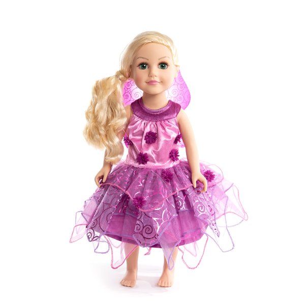 Little Adventures Purple Blossom Fairy Girl Doll Dress with Wings - Doll Not Included - Machine Washable Child Pretend Play and Party Doll Clothes with No Glitter
