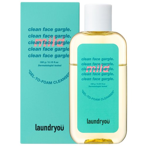 LAUNDRYOU Clean Face Gargle Gel-to-Foam Cleanser Mild - Hypoallergenic Morning Face Gel Wash, Sensitive Skin Tested, with Pine & Lactobacillus Extract, Cooling & Refreshing, 5.4 fl.oz.