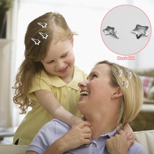 20Pcs Star Hair Clips, Metal Snap Hair Clips Silver Hair Clips Star Hair Pins Hairclips Girl Hair Accessories, Non Slip Star Clips for Girls Women, Small Hair Clips Star Hair Accessories, 2 Style
