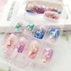 Press on Nails Medium Square Fake Nails Acrylic False Nails with Colorful Clouds Design Glossy Acrylic Nails Full Cover Glue on Nails for Women 24 Pcs