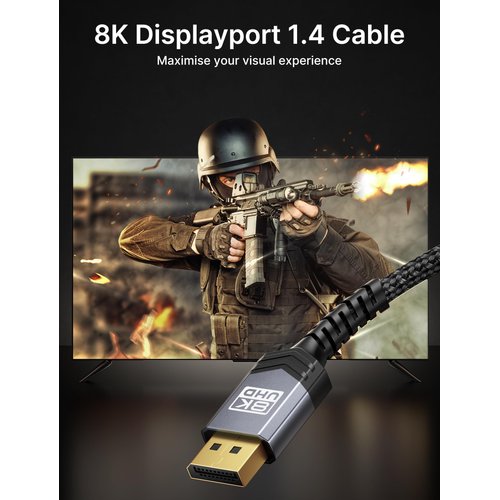 JSAUX DisplayPort Cable 1.4 10ft, 8K DP Cable | 8K@60Hz, 4K@144Hz, 2K@240Hz 2K@165Hz | HBR3, 32.4Gbps, HDR10, FreeSync, G-Sync for Gaming Monitor Graphics 3090 4090 PC -Grey