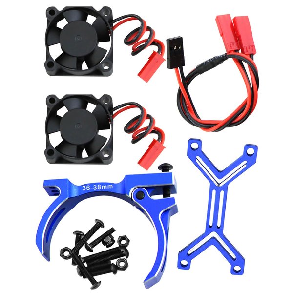 hopsupRC 3660 540 550 Motor Cooling Fan with 36-38mm Adjustable Mount Upgrades Part for 1/10 Slash Arrma SCX10 TRX4,Aluminum High Speed Cooling Dual Fans 20000 RPM Heatsink Hops Up,Navy Blue