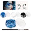 BOBISUKA Halloween Face Paint Kit, Black White Blue Face Painting + body glitter gel + face gems, Professional Washable Body Paint for SFX Cosplay Party Stage Performance Makeup