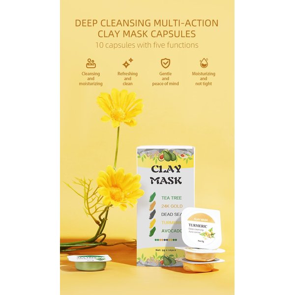 BERVEAL Organic Clay Mask Kit Private Label Turmeric Green Tea Pink Rose Face Mud Clay Mask Facial Mask For Acne Skin (SET 02)