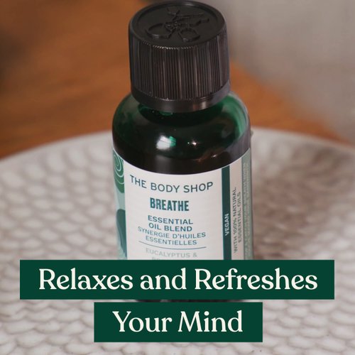 The Body Shop Breathe Essential Oil Blend with Eucalyptus & Rosemary – Enriched Calming Oil – Relaxes and Refreshes Your Mind – Vegan – 0.6oz