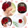 Topbuti Rose Flower Hair Clip Fabric Rose Hairpin Rose Brooch Floral Clips, 3 Pcs Mexican Hair Flowers Pin up Headpieces Flamenco Dancer Hair Accessories for Women Girls Wedding Mother's Day (Red)