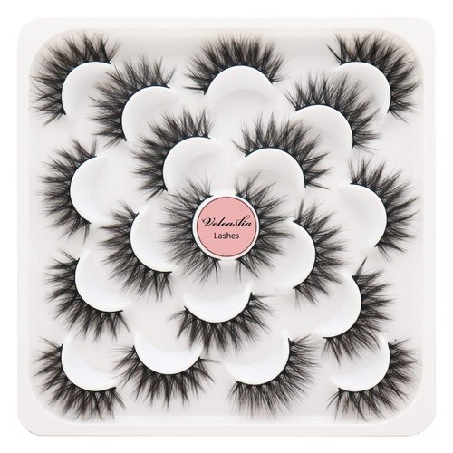 Veleasha Lashes 10 Pairs Natural Fluffy False Eyelashes Soft Wispy Lashes 3D Faux Mink Lashes Pack (V06)