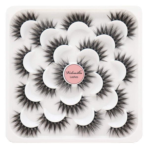 Veleasha Lashes 10 Pairs Natural Fluffy False Eyelashes Soft Wispy Lashes 3D Faux Mink Lashes Pack (V06)