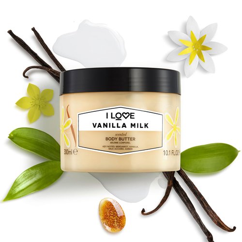I Love Vanilla Milk Scented Body Butter - Hydrating Body Butter for Dry Skin - Vitamin E and Aloe Vera - Shea Butter and Coconut Oil - 10.1 oz