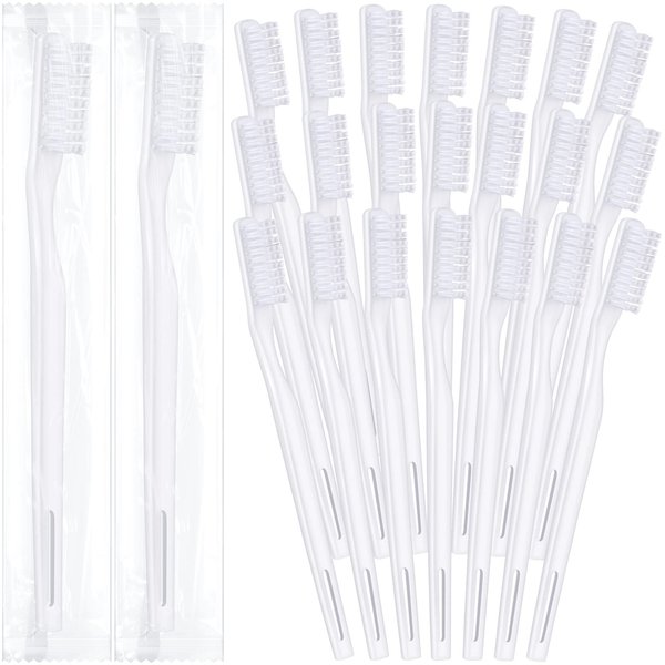 CHENGU 200 Pack Individually Wrapped Disposable Toothbrush Bulk Single Use Toothbrush Travel Toothbrushes Disposable Soft Bristle Adult Toothbrush Manual Tooth Brush for Women Men Hotels(White)
