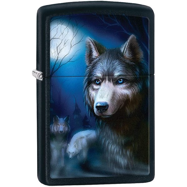 Zippo Lighter- Wolf and Moon Night Black Matte Windproof Lighter #Z432