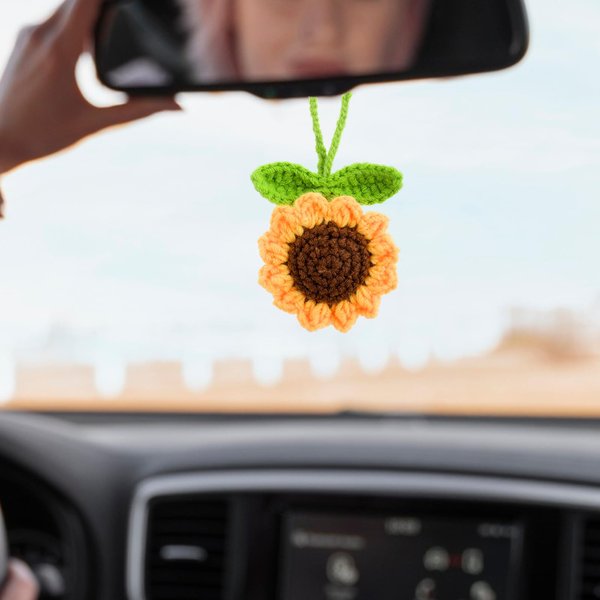 Jeffdad Handmade Sunflower Car Rear View Mirror Hanging Accessories Ornaments Cute Women's Car Interior Decorations Automotive Interior Aesthetic Gifts