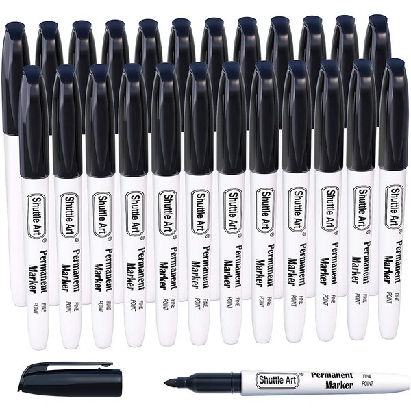 Shuttle Art Permanent Markers, 24 Pack Black Permanent Marker set,Fine Point, Works on Plastic,Wood,Stone,Metal and Glass for Doodling, Marking
